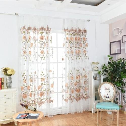 Drapes Light Filtering Offset printing big peony Polyester Window Drape Window Curtain Living room bedroom Decoration