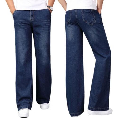 Jeans for Men 2020 Spring and Summer Mens New Micro Horn Jeans Mens Stretch Slim Dark Blue Denim Flare Pants Size 26-38