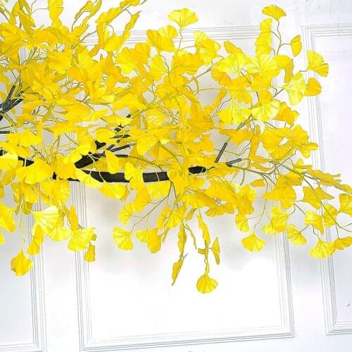 Artificial Plant Yellow Ginkgo Leaves Fake Tree Bouquet Flower Silk Autumn Fall Leaf Wall Decor Plants Wedding Garden Decoration