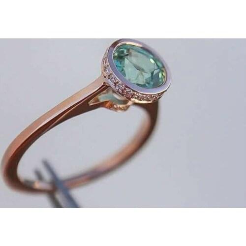 Exquisite Rose Gold Round Cut Green Crystal Rings Fashion Bridal Engagement Wedding Ring Anniversary Gifts Fine Women Jewelry