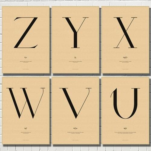 English Letter Line Drawing Picture Home Decor Nordic Kraft Paper Painting Posters Living Room Print Wall Painting