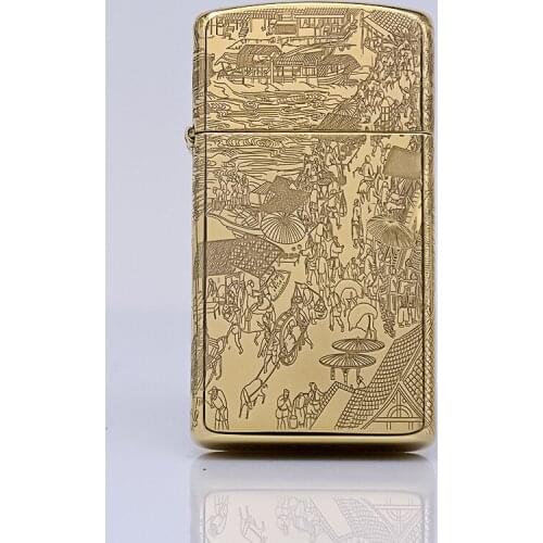 Zorro Kerosene Lighter Original Pure Copper Fine Carving Chinese Qingming Festival Narrow Size Z909 Business Gift Outside Tool