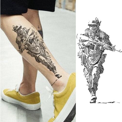 Creative Soldier Temporary Tattoos Sticker Waterproof Black Tattoos For Women Men Body Art Legs Arm Tatoo Sticker For Club Party