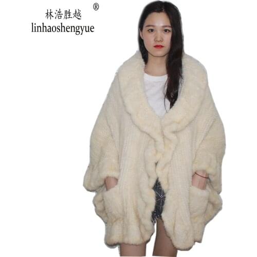 Linhaoshengyue 2020 Hot Fashion Women Mink Weave Fur Shawl