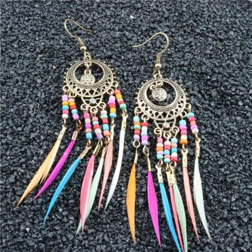 MANILAI Bohemian Handmade Beaded Long Tassel Earrings For Women Multicolor Beads Statement Dangle Earrings Ethnic Jewelry