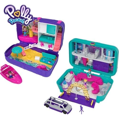 Mini Toys Set Polly Pocket Brand Hidden Places Beach Vibes Backpack Funny Kid Doll Pretend Box House Family FRY39 For Girls