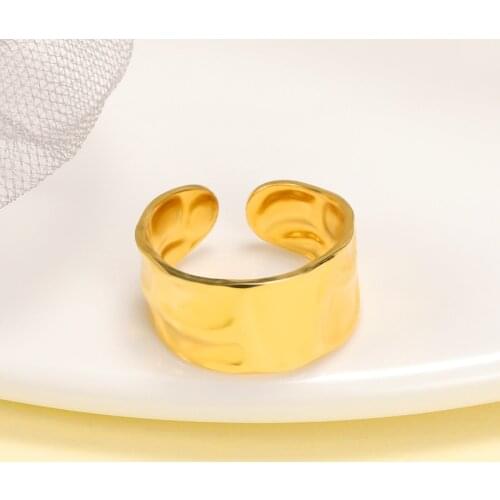 Trendy Stainless Steel Thump Pattern Irregular Concave Convex Geometric Adjustable Open Finger Ring Handmade Christmas Gifts