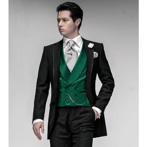Latest Coat Pant Designs Italian Black Green Satin Men Suit Jacket Prom Tuxedo Slim Fit 3 Piece Groom Custom Blazer Masculino C