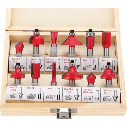 12Pcs/Lot 1/4 Inch 6.35MM Professional Shank Tungsten Carbide Router Bit Cutter Set With Wooden Case For Woodworking Tools