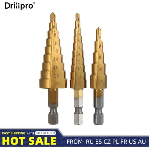 3Pcs Sets 3-12mm 4-12mm 4-20mm 1Pcs 3-13mm HSS Straight Step Drill Bit Titanium Coated Wood Metal Hole Cutter Drilling Tools