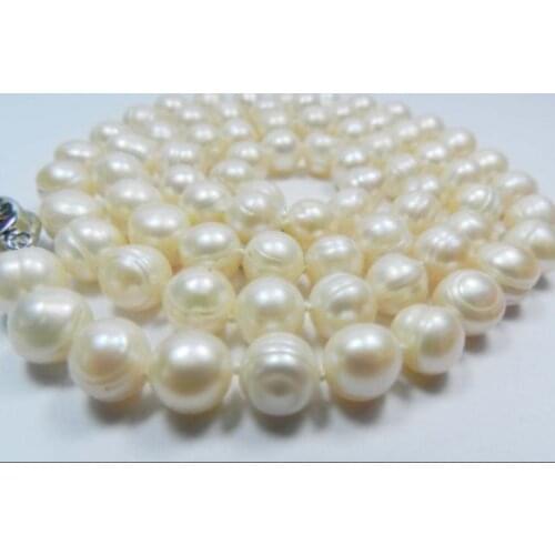 New Fashion 9-10mm White Akoya Cultured Shell Pearl Necklace Pearl Jewelry Rope Chain Necklace Pearl Bead Natural Stone 18inch