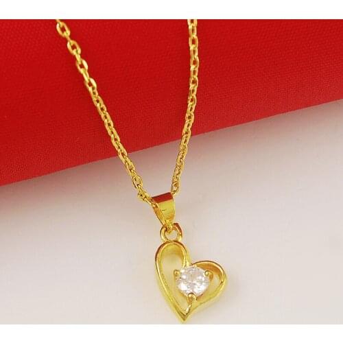 New Female Necklaces Luxury Wedding Party Necklace Jewelry 24K Gold Filled heart pendant Necklaces for women