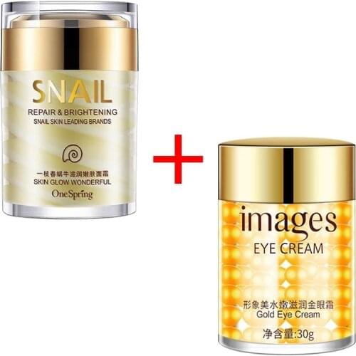 OneSpring Moisturizing Snail Face Cream + Images Anti Wrinkles Gold Eye Cream Anti Aging Lifting Facial Skin Ageless Skin Care