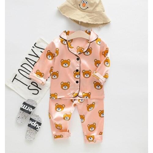 IENENS Boys Girl Clothing Sets Kids Pajamas Clothes Suits Cartoon Bear Sleepwear Child Nightdress Long Sleeves Nightclothes 1-4Y