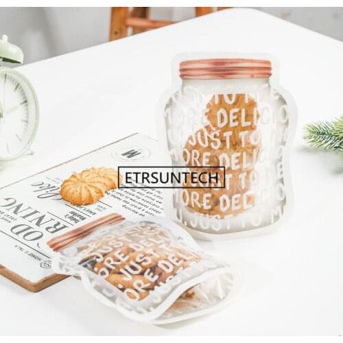 500pcs English Letter Jar Plastic Zipper Lock Pouches Bags Food Smell-Proof Reusable Stand up Candy Biscuits Kitchen Organizer