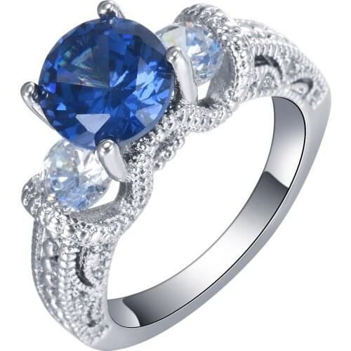 Silver plated rings us 7 8 9 New vintage blue cz zircon Jewelry engagement Wedding gift luxury promise rings for women