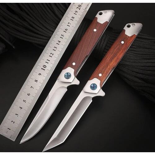 Red sandalwood handle magic pen folding knife stainless steel fruit knife portable pocket knife camping self-defense tool