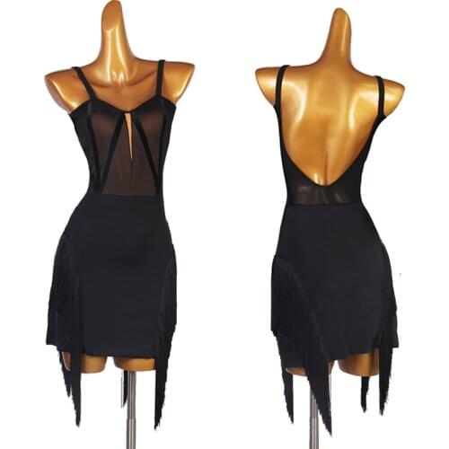 Sexy Sling Latin Dance Dress Practice Clothes Backless Latin Dance Fringed Dress Rumba Chacha Competition Dance Dresses DQS6512