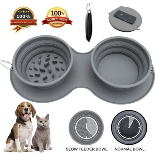 2021 New Collapsible Dog Bowl Slow Feeder Adjustable Silicone Portable Non-skid Water Food Pet Bowl Safe Nontoxic Puppy Travel