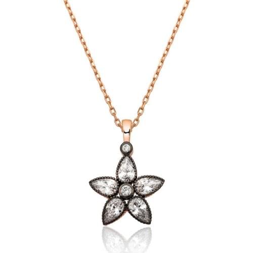 Tevuli 925 Sterling Silver Diamond Montür Flower Lady Necklace