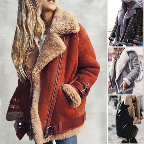 Winter 2020 New Coat Jacket Warm Lapels Motorcycle Motorcycle Bomber Jacket Lady Deer Leather Velvet Lamb Cotton Jacket