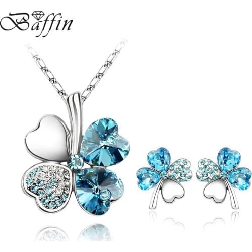 Classic Crystals From Swarovski Clover Jewelry Sets For Women Girls Pendant Necklace Piercing Earrings Party Gifts Lucky Joyas