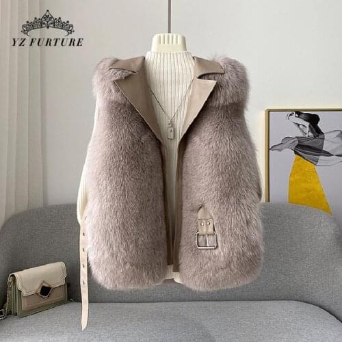 Winter Real Genuine Fox Fur Vest For Women With Belt Natural Wholeskin Fox Fur Short Jacket Female High Quality Waistcoat