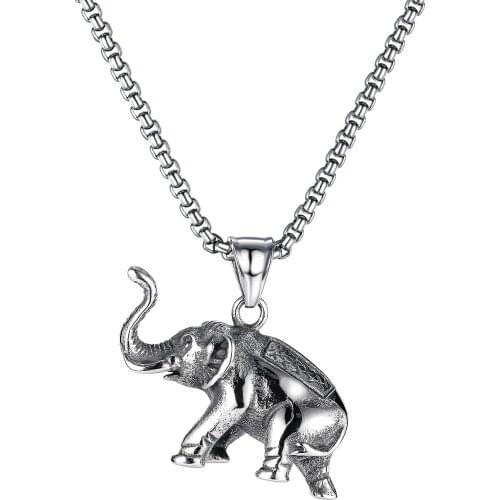 2021 Vintage Stainless steel Elephant Pendant Man Necklace Punk Streetwear Emo Hip Hop Neck Jewelry Boy Gift Necklaces Wholesale