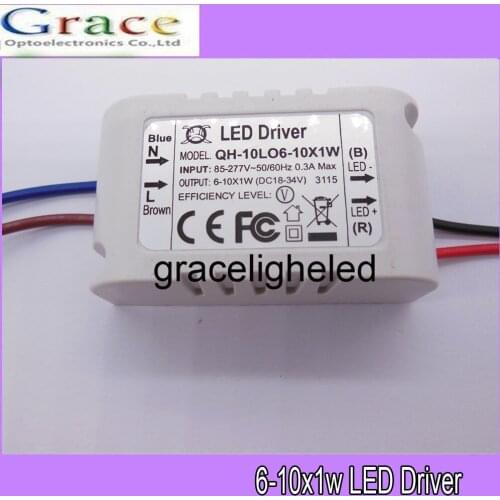 5 Pcs Isolation 10W AC85-277V LED Driver 6-10x1W 300mA DC18-34V LED PowerSupply Constant Current Ceiling Lamp