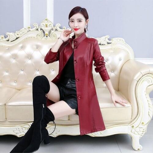 7XL Plus Size Women PU Leather Jacket New Female Spring Autumn Leather Coat Lady Slim stand collar Leather Overcoat Windbreaker