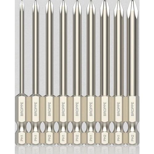 Broppe 9pcs 75mm Magnetic S2 Alloy Steel Cross Head Electric Screwdriver Bits 1/4 Inch Hex Shank