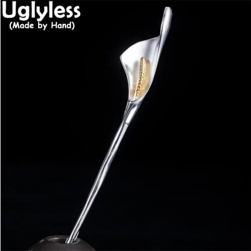 Uglyless Shinning Glossy Silver Flower Hair Sticks for Women Elegant Floral Hair Jewelry Real 925 Sterling Silver Hair Accessory