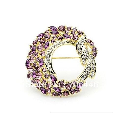 Lilac Rhinestone Crystal Diamante Wreath Pin Brooch Party Wedding and Fashion Glam