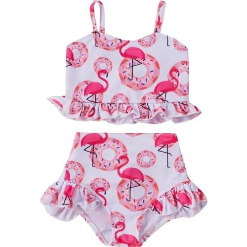 Kids Girl Swimsuit Set Cartoon Print Sleeveless Sling Tops Panty Two-piece Suit for Vacation Swimming Beach Children Swimwear