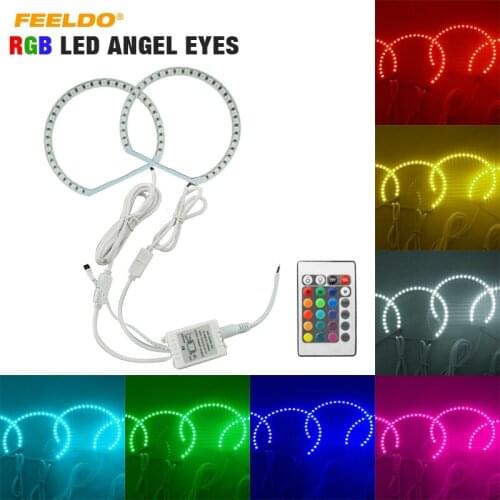 FEELDO 2X131mm Car RGB LED Angel Eyes Halo Ring Lighting Kit Wireless Remote Control For Hyundai Spectra 05-06 #HQ2913