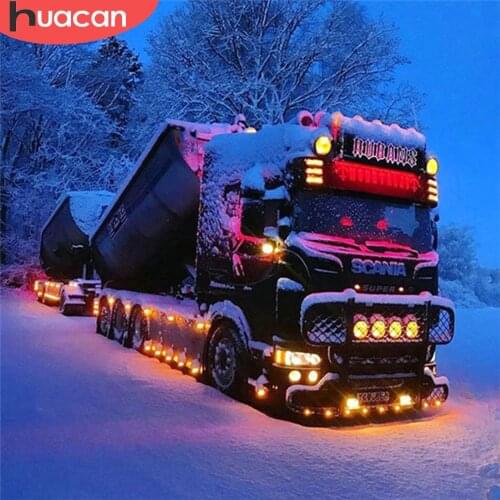 HUACAN 5D Diamond Painting Truck Snow Rhinestone Kit Sale Diamond Embroidery Landscape Winter Picture Of Rhinestone Home Decor