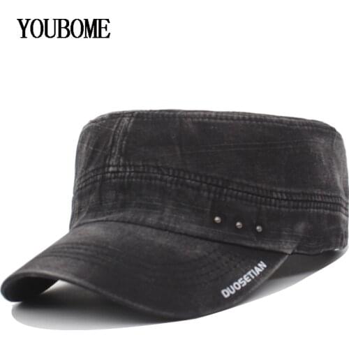 YOUBOME Fashion Men Military Hats Women Vintage Solid Flat Gorras Flat Planas Visor Baseball Caps For Men Snapback Military Cap