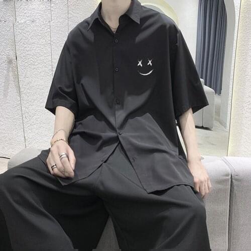 Cool Men`s Shirt Street-Style Harajuku Causal Shirts Smile Face Short Sleeve Gothic Outerwear Fashion Clothing