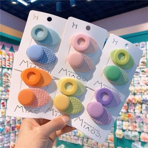 2PCS Korea Sweet Girl Small Candy Color Acrylic Cloth Geometric Hairpin Headwear Fashion Cute Clips Hair Accessories Barrette