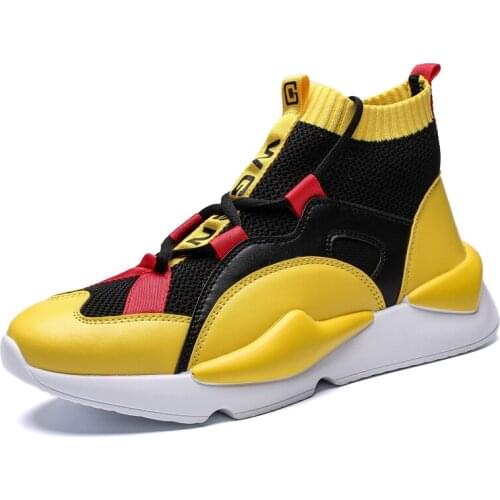 Men Running Shoes High Top Spip-on Fashion Breathable Sport Shoes Jogging Breathable Mixed Color Men Footwear Trainer Sneakers