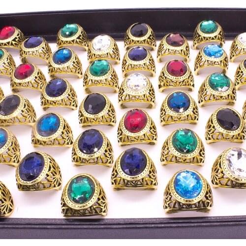 Summer New Fashion Hollow Out Elegant Ring For Men And Women 12 Pieces Wholesale Shining Glass Rings