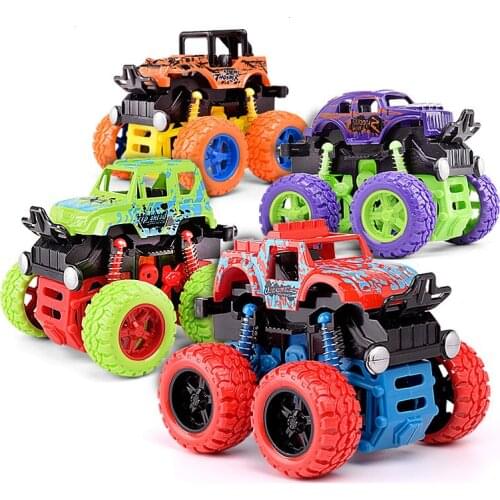 Mini Inertial Off-Road Vehicle Juguetes Four-Wheel-Drive Plastic Children Toy Car Friction Stunt Car for Kids Boys