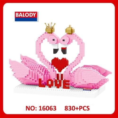 Balody 16103 Small Particle Building Blocks Pink Flamingo Bird Animal Micro Mini 3D Blocks 830pcs Toys For Kids