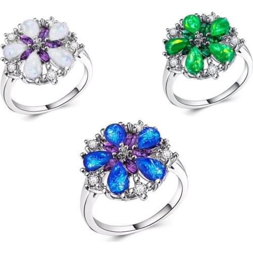 Trendy White Fire Opal for Women Fashion Size 6-10 Wedding Rings Pretty Gift