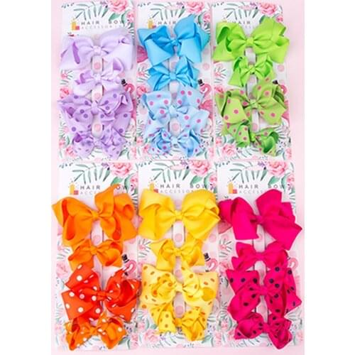 4pcs/lot Fashion Wave Point Bowknot Baby Girls Hair Clips Grosgrain Ribbon Bows Bangs Hairpin Kids Accessories Photography Props