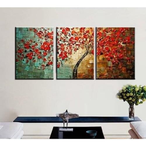 MUYA hand painted canvas painting oil acrylic painting modern abstract art red life tree palette knife painting for living room