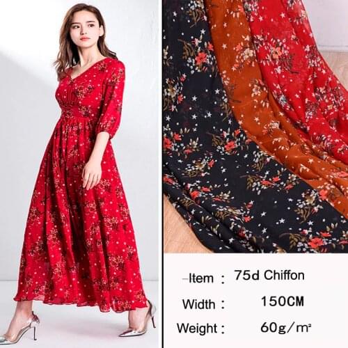 On Sale Dress Fabric Print Chiffon Soft Silky DIY Sewing Fabric Lovely Breathable Qualified Dress Fabric 1 Meter