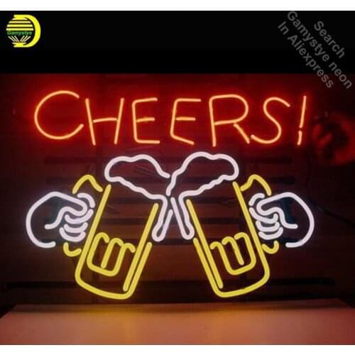 Neon Sign for Cheers Beer Neon Bulb sign handcraft Glass tubes vintage Decorate windows Hotel Beer Bar pub Coffee Club light VD
