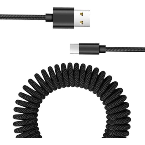 1.8M Nylon Braided Type C Micro USB Data Line Retractable Spring Fast Charging Cable For Samsung S20 Ultra S11 Xiaomi 10 9 8