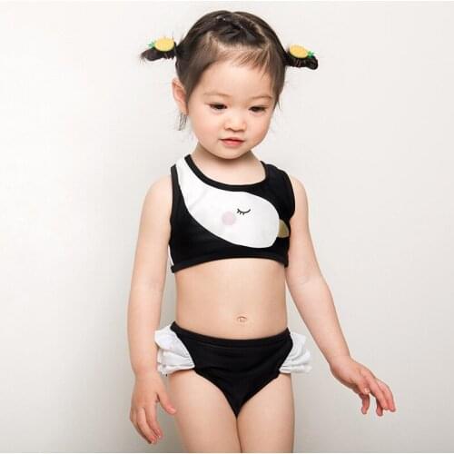 New girls swimwear swan cute children swimsuit two piece swimming bathing suit baby girl beach wear kids cute ruffle lovey sets